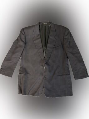 Giorgio Armani Black Pinstripe Two-Button Suit Jacket